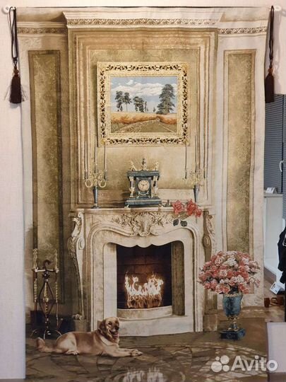Камин с собакой панно