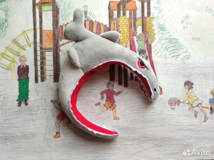 Ободок для волос Акула плюшевый, бу