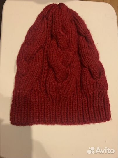 Шапка связанная вручную 100 шерсть бордо