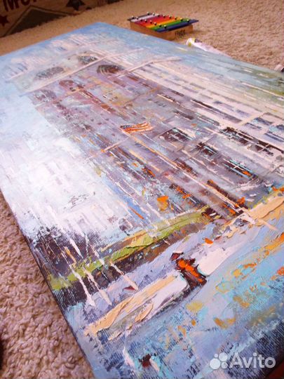 Картина маслом на холсте, Городской Пейзаж 40х80см