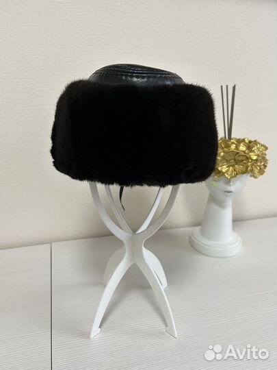 Шапка новая норка + кожа