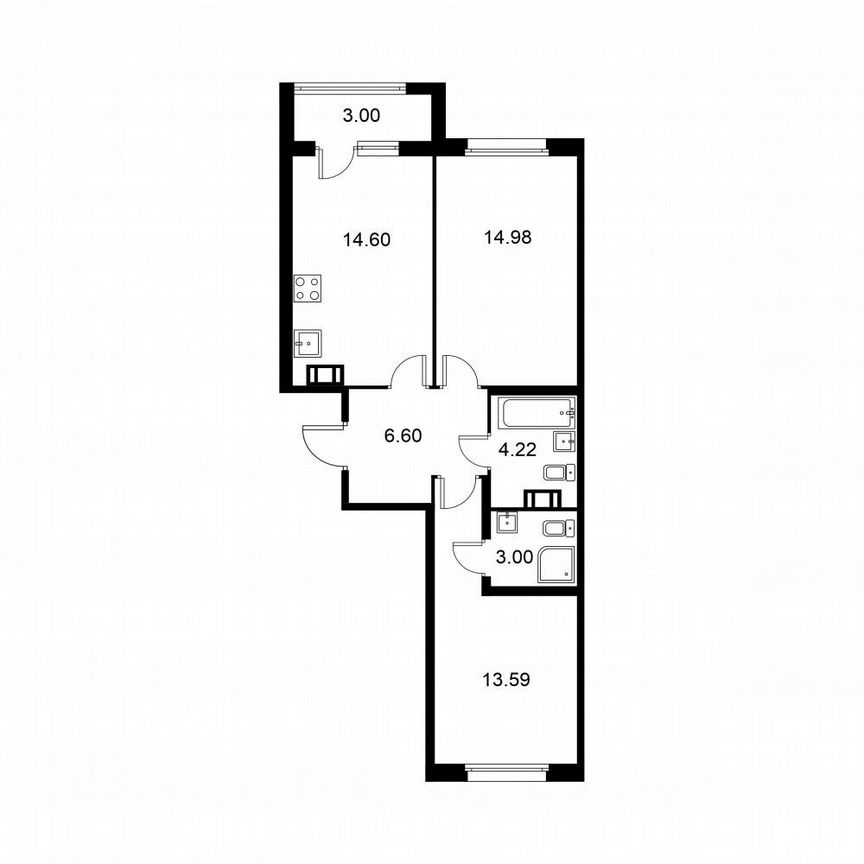 2-к. квартира, 58,5 м², 5/9 эт.