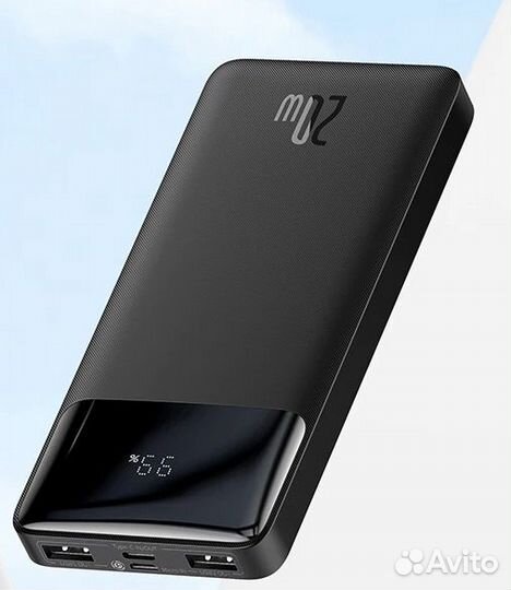 Повербанк baseus 10000 новый с ЖК экр черный/белый