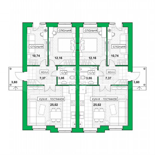 Таунхаус 62,8 м² на участке 3 сот.