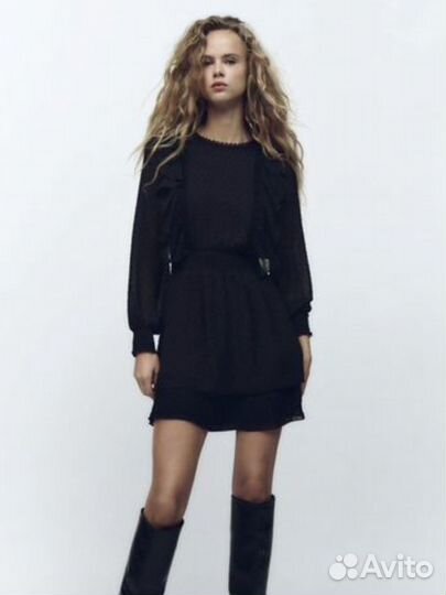 Платье zara xs черное шифон