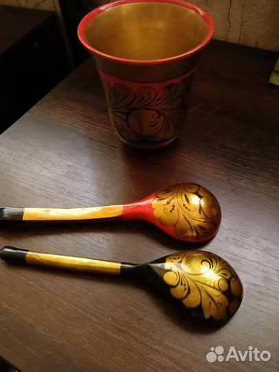 Набор хохлома ручная работа ваза и ложки
