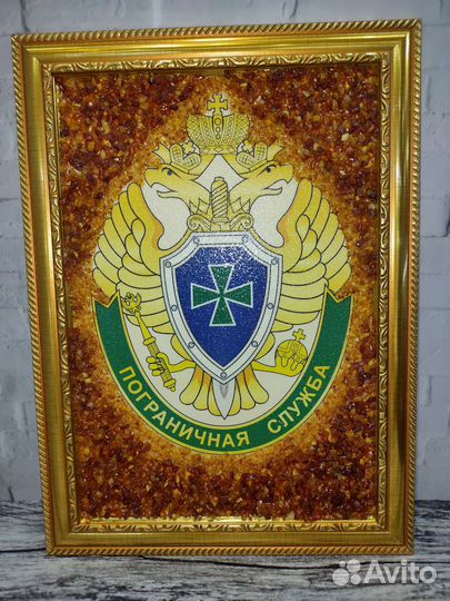 Герб пограничной службы,янтарное панно