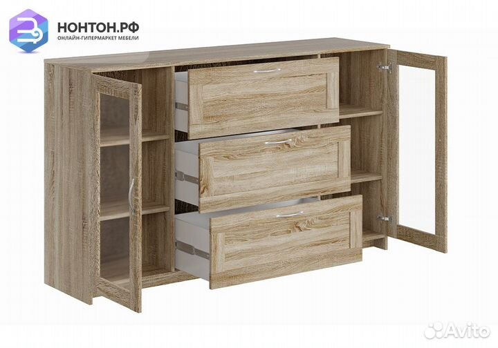 Комод с дверцами Сириус со стеклом и 3 ящиками сон