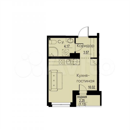 Квартира-студия, 24,9 м², 10/12 эт.