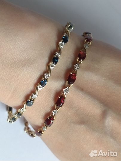 Золотой браслет бриллианты, сапфиры, гранаты