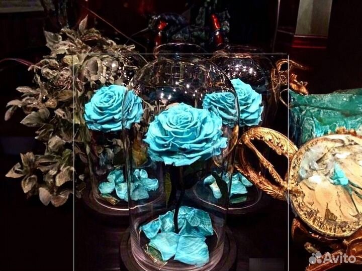 Роза в колбе Deluxe Морская волна