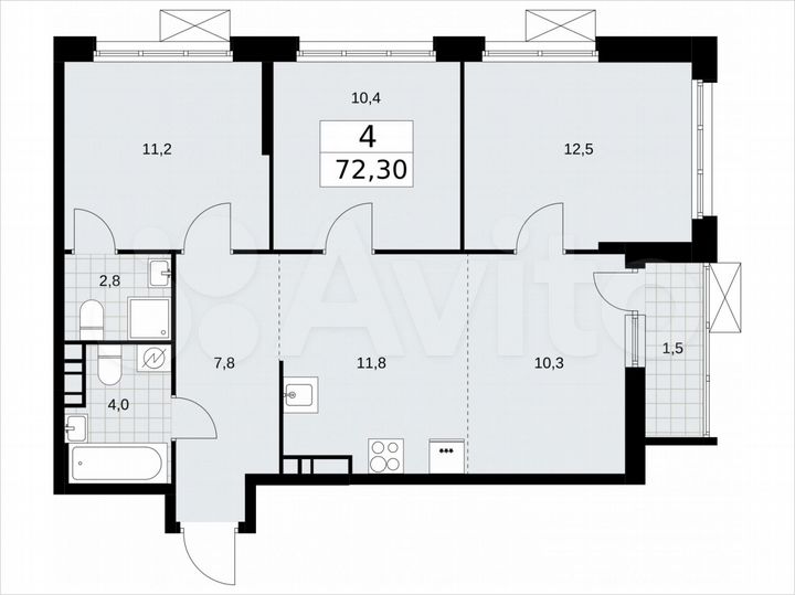 4-к. квартира, 72,3 м², 9/17 эт.