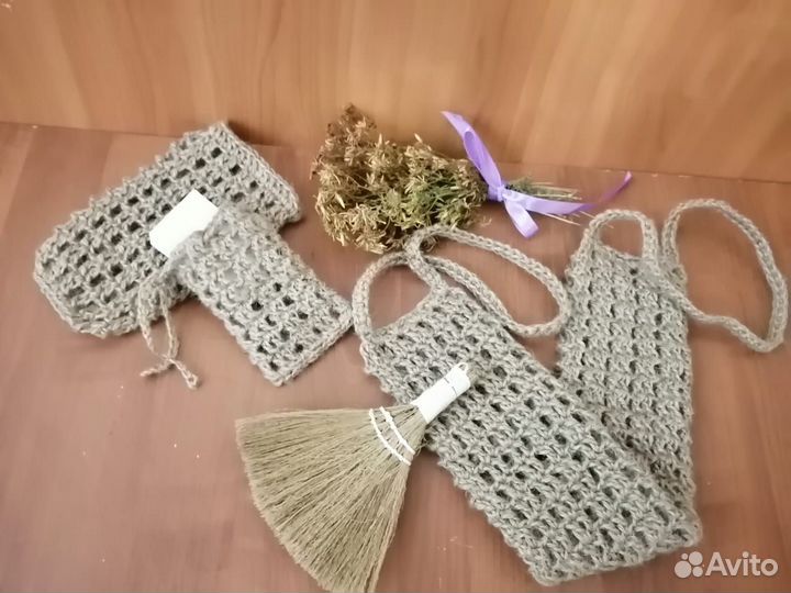 Банный набор (мочало, рукавица и мыльница)