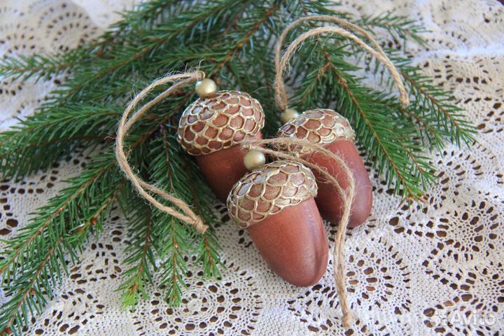 Набор елочных игрушек Желудь ручной работы
