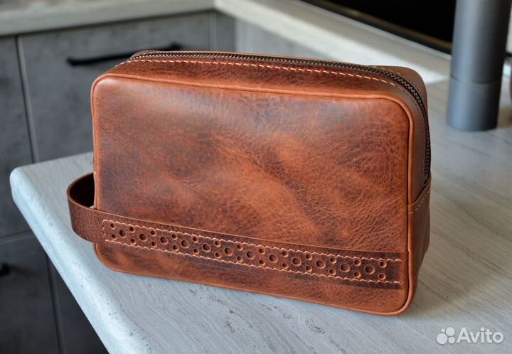 Косметичка, несессер из натуральной кожи ручной ра