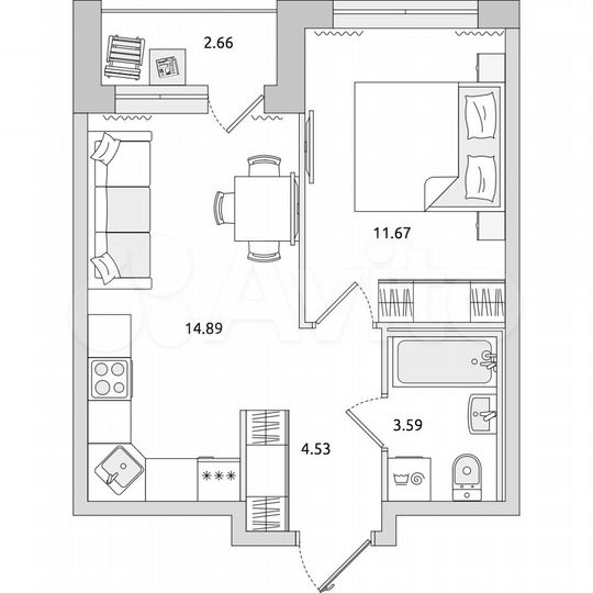 1-к. квартира, 37,3 м², 8/21 эт.