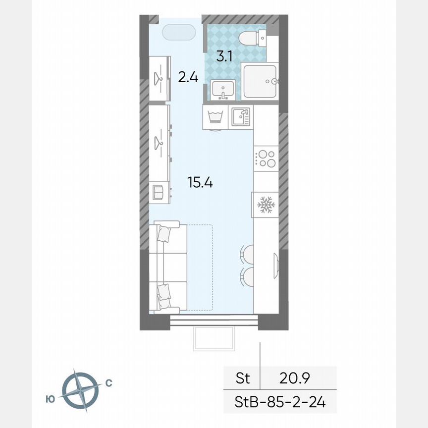 Квартира-студия, 20,8 м², 9/24 эт.