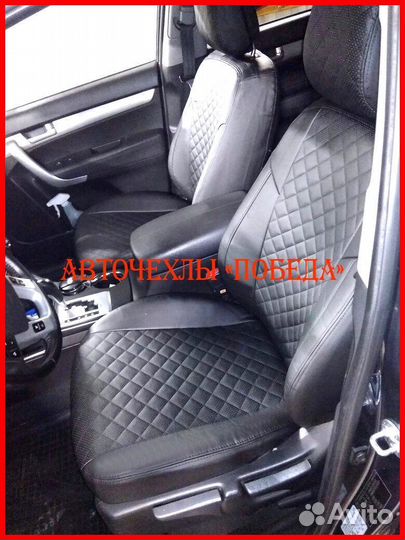 Чехлы Kia Sorento 2 из экокожи чёрные Ромб