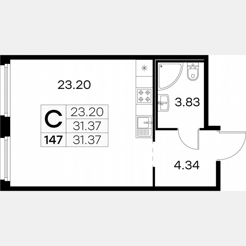 Квартира-студия, 31,4 м², 1/15 эт.