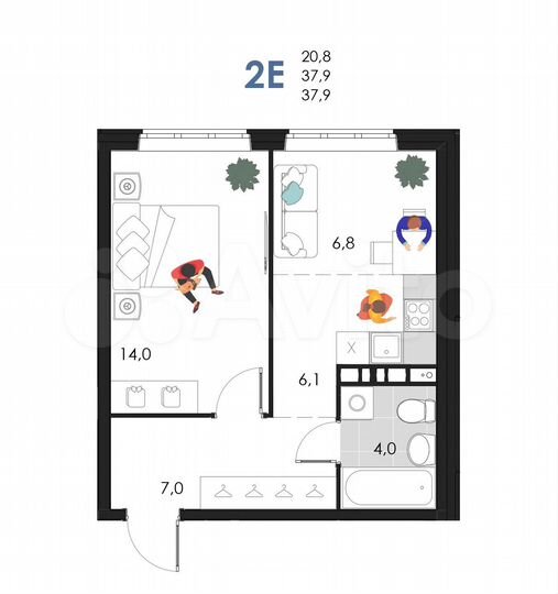 2-к. квартира, 37,9 м², 3/6 эт.