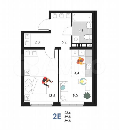 2-к. квартира, 39,8 м², 4/6 эт.