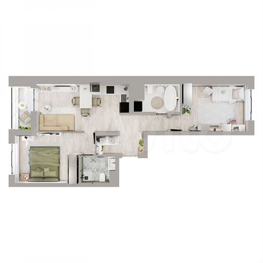 2-к. квартира, 61,6 м², 19/25 эт.