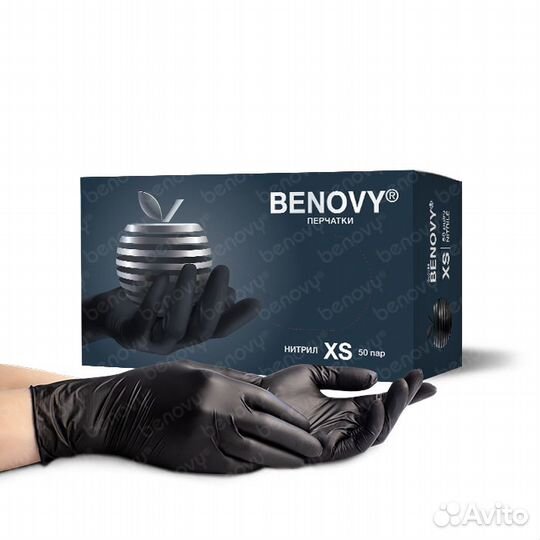 Перчатки нитриловые черные benovy