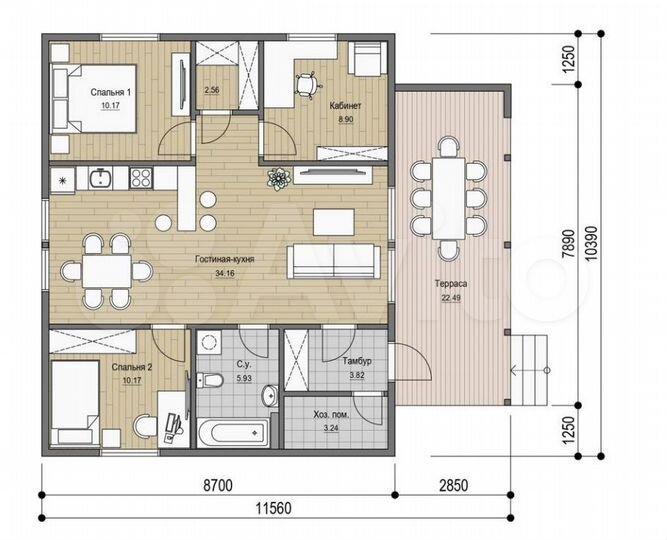 Коттедж 100 м² на участке 10 сот.