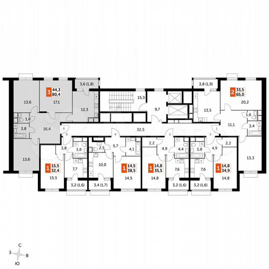 3-к. квартира, 80,4 м², 2/9 эт.
