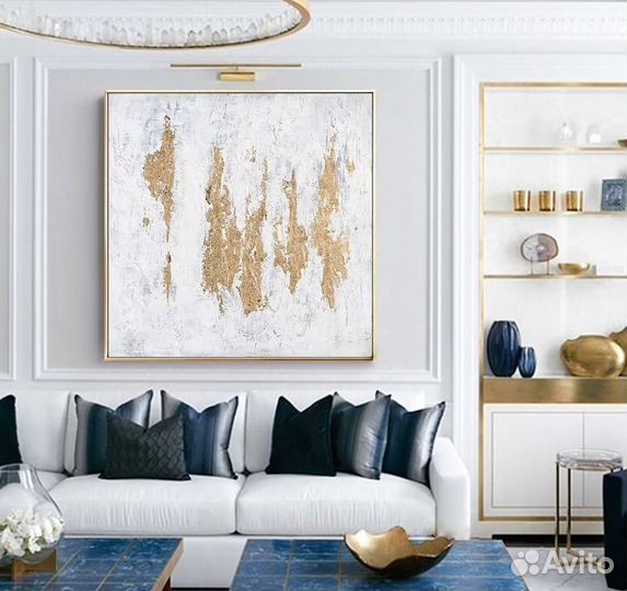 Текстурная картина с золотой поталью ручная работа
