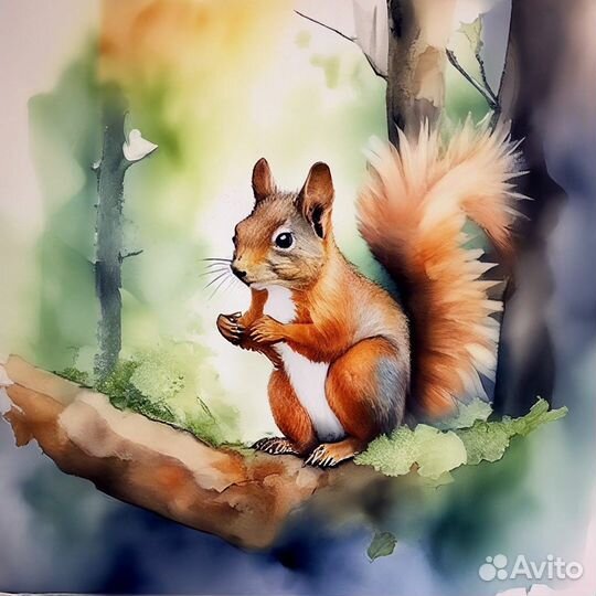 Картины акварель лес холсте 50х50 см