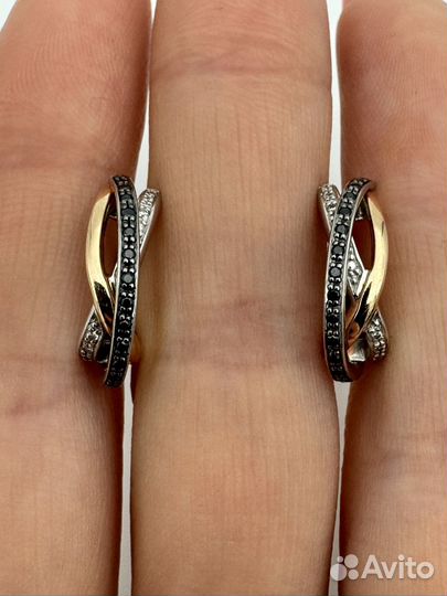 Серьги золото 585 бриллианты 0.1 ct стильные