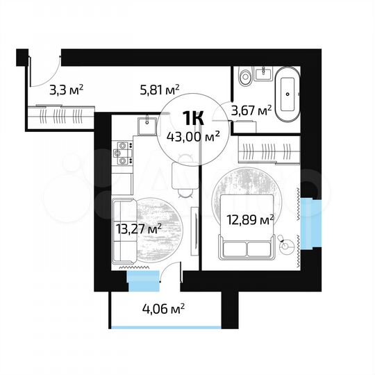 1-к. квартира, 43,4 м², 11/16 эт.