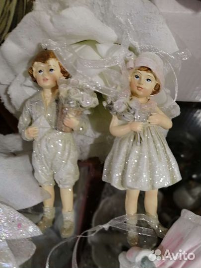 Ёлочные игрушки дети с цветами 2шт