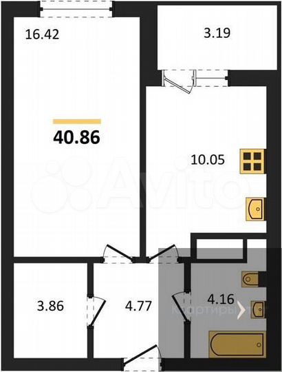 1-к. квартира, 40,9 м², 17/18 эт.