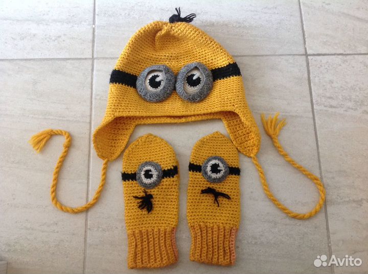 Шапка + варежки любовь, 8-9 лет