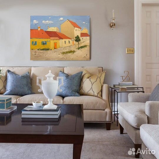 Большая картина маслом на холсте городской пейзаж