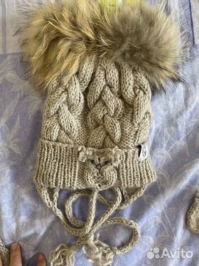 Шапочка шарф варежки меринос