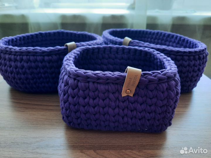 Вязаные корзинки ручной работы