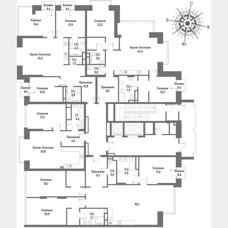 1-к. квартира, 62,9 м², 13/15 эт.