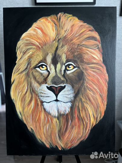 Картина акрилом на холсте, Лев, анималистика