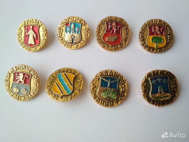 Значки гербы круглые, 8 шт