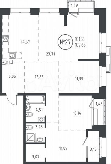 4-к. квартира, 107,7 м², 6/19 эт.