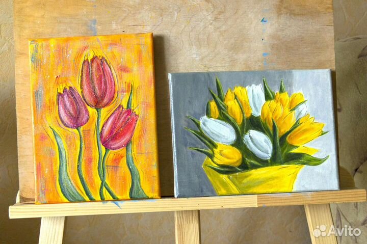 Картина акрил холст тюльпаны цветы