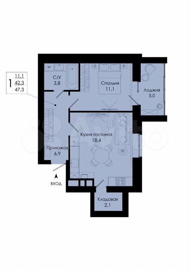 1-к. квартира, 47,3 м², 6/10 эт.