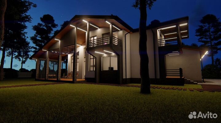 Светодиодная подсветка фасада загородного дома a 7