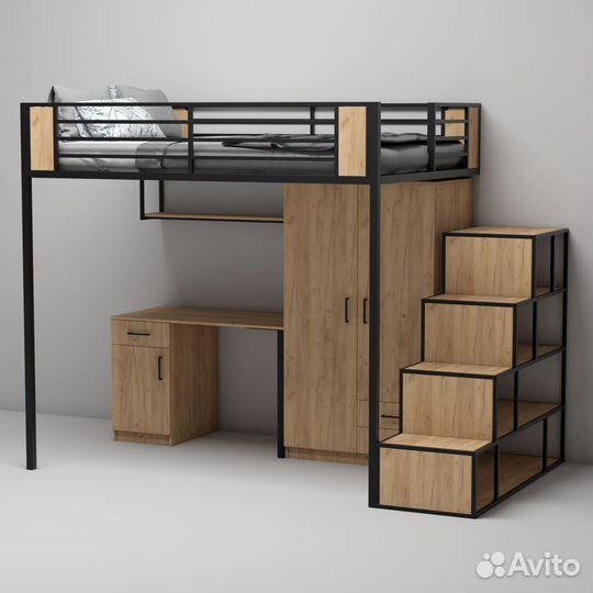 Кровать чердак со стеллажем