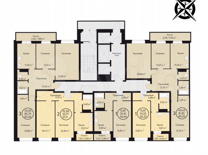 3-к. квартира, 84,4 м², 10/16 эт.