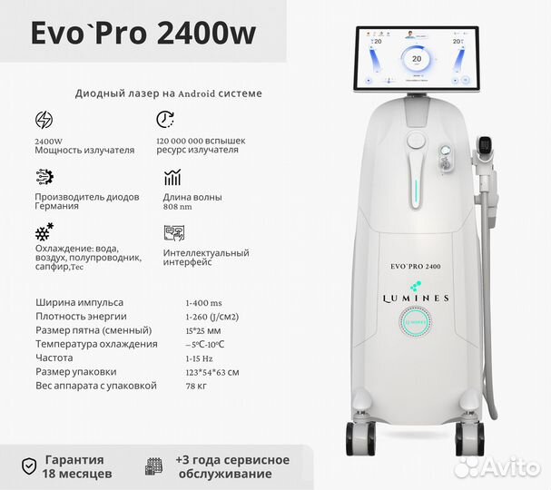 Диодный лазер для эпиляции Люминес’ Evo-Pro 2400вт