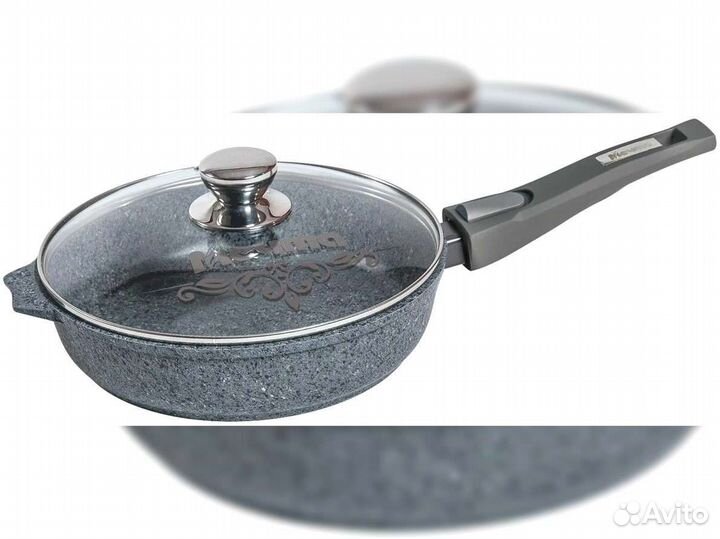 Сковорода d28 съемн ручка с крышкой Premium grey